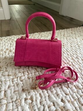 Urban Expressions Hot Pink Croc-Embossed Mini Top Handle Bag